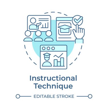 Öğretim tekniği yumuşak mavi konsept simgesi. Öğretmenlik, koçluk. Öğrenme stratejisi, istatistiksel ölçüler. Yuvarlak şekil çizimi. Soyut bir fikir. Grafik tasarımı. Kullanımı kolay