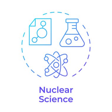 Nuclear science blue gradient concept icon. Behavior, structure and interactions of atomic nuclei. Radioactivity. Round shape line illustration. Abstract idea. Graphic design. Easy to use in article clipart