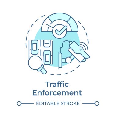 Trafik uygulama yumuşak mavi konsept ikonu. Araç kontrolü ve güvenliğinin kanuni düzenlemesi. Ulaşım idaresi. Yuvarlak şekil çizimi. Soyut bir fikir. Grafik tasarımı. Kitapçıkta kullanması kolay