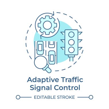 Uyarlamalı trafik sinyali kontrolü yumuşak mavi konsept simgesi. Araç akışı ayarlaması. Ulaşım yönetimi stratejisi. Yuvarlak şekil çizimi. Soyut bir fikir. Grafik tasarımı. Kitapçıkta kullanması kolay