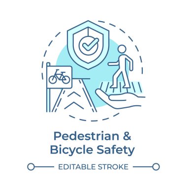 Yaya ve bisiklet güvenliği. Yumuşak mavi kavram ikonu. Motorsuz yol kullanıcıları için güvenli bir ortam. Yuvarlak şekil çizimi. Soyut bir fikir. Grafik tasarımı. Kitapçıkta kullanması kolay
