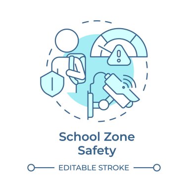 Okul bölgesi güvenliği yumuşak mavi konsept ikonu. Çocukları ve yayaları koru. Trafik yönetim sistemi. Yuvarlak şekil çizimi. Soyut bir fikir. Grafik tasarımı. Kitapçıkta kullanması kolay