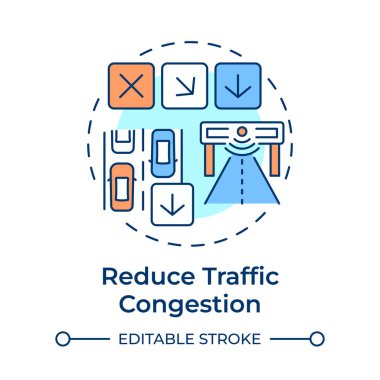 Trafik sıkışıklığını azaltmak için çok renkli konsept simgesi. Yoldaki izleme durumu. Ulaşım yönetiminin faydaları. Yuvarlak şekil çizimi. Soyut bir fikir. Grafik tasarımı. Kitapçıkta kullanması kolay