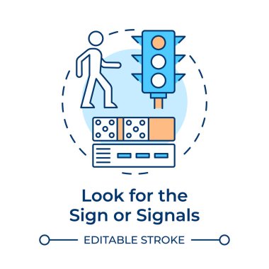 Çok renkli konsept simgesi işaretlerine ve sinyallere bak. Çapraz koruma için trafik ışıkları. Yaya güvenliği. Yuvarlak şekil çizimi. Soyut bir fikir. Grafik tasarımı. Broşürde kullanması kolay