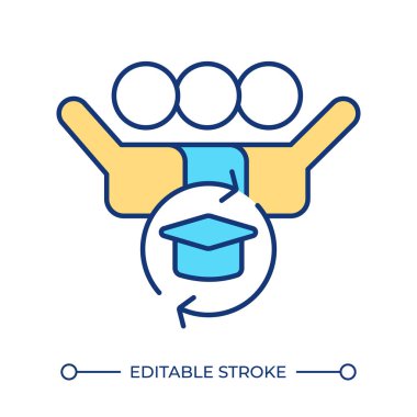 Kooperatif öğrenme stratejisi RGB renk simgesi. Yuvarlak Robin. Öğrenciler iletişim kuruyor, çalışıyor. Eğitim, mezuniyet. İzole vektör çizimi. Basit bir çizgi çizimi. Düzenlenebilir vuruş
