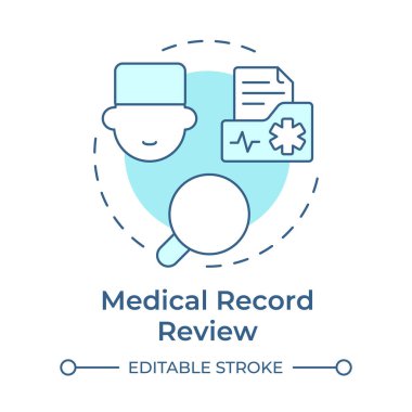 Tıbbi kayıt incelemesi yumuşak mavi konsept ikonu. Hasta kayıt kontrolü. Yararlanma yönetimi yardımı. Yuvarlak şekil çizimi. Soyut bir fikir. Grafik tasarımı. Broşürde kullanması kolay