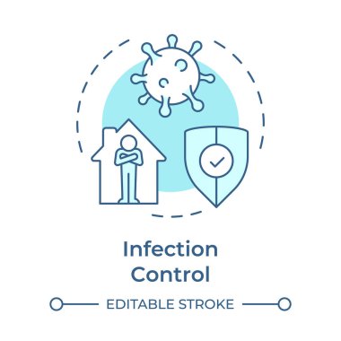 Enfeksiyon kontrolü yumuşak mavi konsept ikonu. Virüs hastalıklarının yayılmasını önler. Hastane yatak yönetimi. Yuvarlak şekil çizimi. Soyut bir fikir. Grafik tasarımı. Makalede kullanması kolay