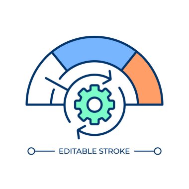 Hız yönetimi RGB renk simgesi. Yol güvenliğini arttırıyorum. Yoldaki araçlar için limitli. Çarpışma riski yöntemleri azaltır. İzole vektör çizimi. Basit bir çizgi çizimi. Düzenlenebilir vuruş