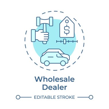 Toptancı yumuşak mavi konsept ikonu. Araba açık artırması, satış. Ticaret, iş. Yuvarlak şekil çizimi. Soyut bir fikir. Grafik tasarımı. Bilgide ve sunumda kullanması kolay