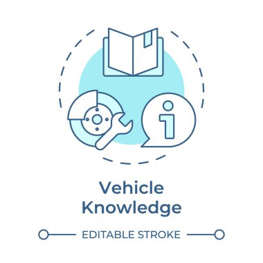Araç bilgisi yumuşak mavi konsept simgesi. Belgeler, özellikler. Teknik bilgi. Yuvarlak şekil çizimi. Soyut bir fikir. Grafik tasarımı. Bilgide kullanması kolay