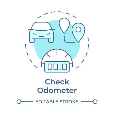Kilometre sayacı yumuşak mavi konsept simgesini kontrol et. İstatistiksel ölçüm, ölçüm. Araç kilometrelerce uzakta. Yuvarlak şekil çizimi. Soyut bir fikir. Grafik tasarımı. Bilgide ve sunumda kullanması kolay