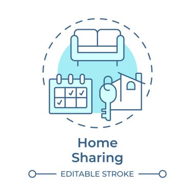 Evde paylaşılan yumuşak mavi konsept ikonu. Etkili dairelerin kira hizmeti maliyeti. Ekonomi modelini paylaşmak. Yuvarlak şekil çizimi. Soyut bir fikir. Grafik tasarımı. Bilgide kullanması kolay