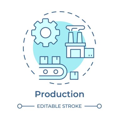 Üretim yumuşak mavi konsept simgesi. Hammaddeleri tamamlanmış ürünlere dönüştürmek. Yuvarlak ekonomi. Yuvarlak şekil çizimi. Soyut bir fikir. Grafik tasarımı. Sunumda kullanması kolay