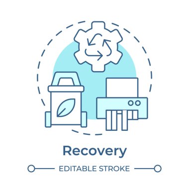 Yumuşak mavi konsept simgesini geri kazan. Kullanılmış materyallerin toplanması ve geri dönüşümü. Dairesel ekonomi elementi. Yuvarlak şekil çizimi. Soyut bir fikir. Grafik tasarımı. Bilgide kullanması kolay