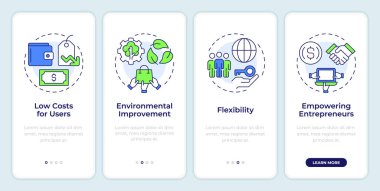 Ekonomiyi mobil uygulama ekranında paylaşmanın faydaları. Doğrusal kavramlarla düzenlenebilir grafik yönergelerini dört adımda gözden geçir. UI, UX, GUI şablonu. Montserrat Yarı Kalın, Düzenli yazı tipleri