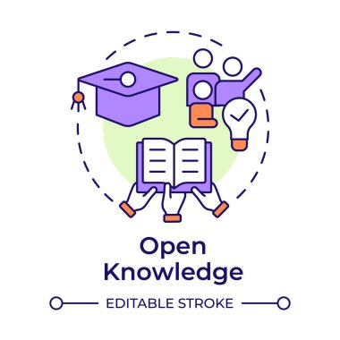 Açık bilgi çoklu renk konsepti simgesi. Bilgi paylaşımı ücretsiz. İşbirlikçi ekonomi tipi. Yuvarlak şekil çizimi. Soyut bir fikir. Grafik tasarımı. Bilgide kullanması kolay