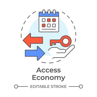 Erişim ekonomisi çok renkli konsept simgesi. Geçici olarak mallar kullanılabilir. Paylaşım sisteminin temel ögesi. Yuvarlak şekil çizimi. Soyut bir fikir. Grafik tasarımı. Bilgide kullanması kolay