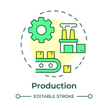 Üretim çok renkli konsept simgesi. Hammaddeleri tamamlanmış ürünlere dönüştürmek. Yuvarlak ekonomi. Yuvarlak şekil çizimi. Soyut bir fikir. Grafik tasarımı. Sunumda kullanması kolay