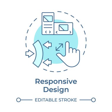 Tepkili tasarım yumuşak mavi konsept simgesi. Farklı ekran boyutlarına ve yönelimlerine uyum sağla. PWA 'ların özelliği. Yuvarlak şekil çizimi. Soyut bir fikir. Grafik tasarımı. Sunumda kullanması kolay