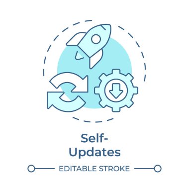 Yumuşak mavi konsept simgesini günceller. Yazılım güncellemelerinin otomatik indirilmesi. PWA 'nın avantajı. Yuvarlak şekil çizimi. Soyut bir fikir. Grafik tasarımı. Sunumda kullanması kolay
