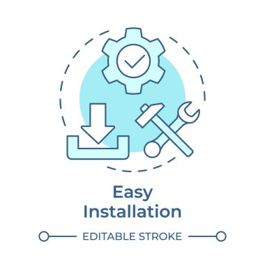 Kolay kurulum yumuşak mavi konsept simgesi. En az çabayla yazılım kurulumu ve kullanımı. PWA 'nın profesyonelleri. Yuvarlak şekil çizimi. Soyut bir fikir. Grafik tasarımı. Sunumda kullanması kolay