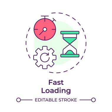 Çok renkli konsept simgesini hızlı yükle. Verileri yükle ve çevrimdışı erişim hizmetini etkinleştir. PWA 'ların özelliği. Yuvarlak şekil çizimi. Soyut bir fikir. Grafik tasarımı. Sunumda kullanması kolay
