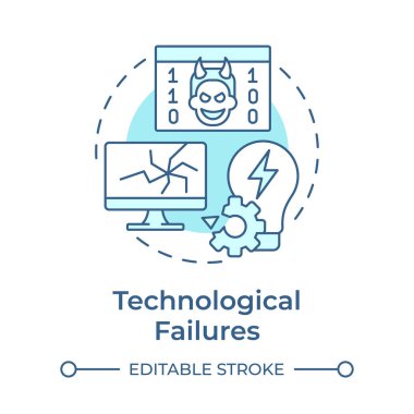 Teknolojik arızalar. Yumuşak mavi konsept ikonu. Kritik olaylar türü. Seyahat risk yönetimi. Yuvarlak şekil çizimi. Soyut bir fikir. Grafik tasarımı. Sunumda kullanması kolay
