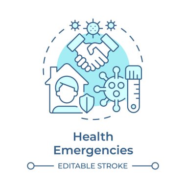Sağlık sorunları yumuşak mavi konsept ikonu. Kritik olaylar türü. Seyahat risk yönetimi. Yuvarlak şekil çizimi. Soyut bir fikir. Grafik tasarımı. Promosyon malzemelerinde kullanması kolay