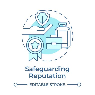 Şöhretini koruyan yumuşak mavi konsept ikonu. Seyahat güvenliği. Seyahat risk yönetiminin faydaları. Yuvarlak şekil çizimi. Soyut bir fikir. Grafik tasarımı. Sunumda kullanması kolay