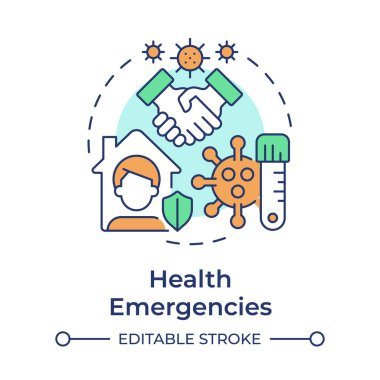 Sağlık durumları çok renkli konsept simgesi. Kritik olaylar türü. Seyahat risk yönetimi. Yuvarlak şekil çizimi. Soyut bir fikir. Grafik tasarımı. Promosyon malzemelerinde kullanması kolay