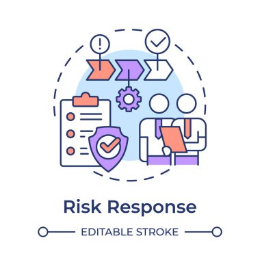 Risk tedavisi çok renkli konsept simgesi. Hafifletme stratejileri uygulanıyor. Tehlike yönetimi süreci. Yuvarlak şekil çizimi. Soyut bir fikir. Grafik tasarımı. Sunumda kullanması kolay