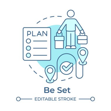 Yumuşak mavi konsept simgesi ayarlayın. Tehlikeden kaçış planı. Tahliye seviyesi. Acil müdahale. Yuvarlak şekil çizimi. Soyut bir fikir. Grafik tasarımı. Sunumda kullanması kolay