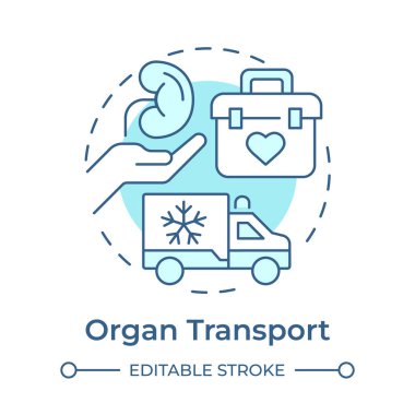 Organ nakli yumuşak mavi konsept simgesi. Nakil için vücut parçaları teslimatı. Tıbbi araç servisi. Yuvarlak şekil çizimi. Soyut bir fikir. Grafik tasarımı. Uygulamada kullanması kolay