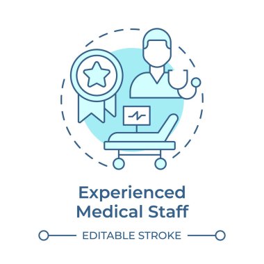 Deneyimli tıbbi personel yumuşak mavi konsept ikonu. Nitelikli doktorlar. Sağlık hizmetlerinin kalitesi. Yuvarlak şekil çizimi. Soyut bir fikir. Grafik tasarımı. Sunumda kullanması kolay