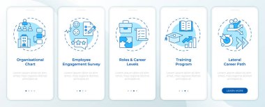 Mobil uygulama ekranında kariyer ilerlemesi. Doğrusal kavramlarla düzenlenebilir grafik yönergelerini 5 adımda gezdir. UI, UX, GUI şablonu. Montserrat Yarı Kalın, Düzenli yazı tipleri
