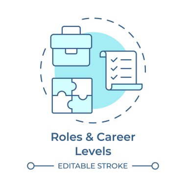 Roller ve kariyer seviyeleri yumuşak mavi konsept simgesi. İş başvurusu, iş uyumu. Yuvarlak şekil çizimi. Soyut bir fikir. Grafik tasarımı. Bilgide ve sunumda kullanması kolay