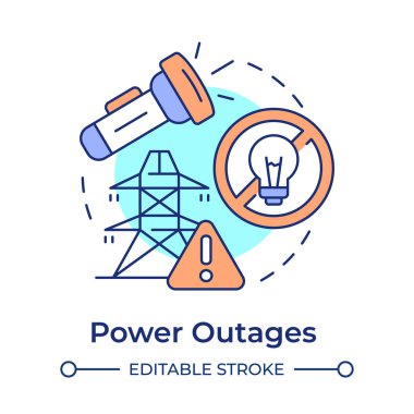 Elektrik kesintileri çok renkli konsept simgesi. Elektrik tedarik kesintisi. Güvenlik ve acil durum alarmı. Yuvarlak şekil çizimi. Soyut bir fikir. Grafik tasarımı. Uygulamada kullanması kolay