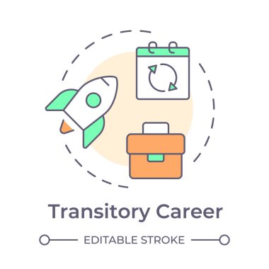 Geçici kariyer çok renkli konsept ikonu. İş değişikliği, esneklik. İş işçisi, serbest çalışan. Yuvarlak şekil çizimi. Soyut bir fikir. Grafik tasarımı. Bilgide ve sunumda kullanması kolay