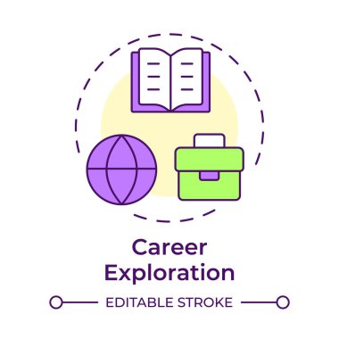 Kariyer keşfi çok renkli konsept ikonu. İş arama, ağ kurma. Çevrimiçi araştırma. Yuvarlak şekil çizimi. Soyut bir fikir. Grafik tasarımı. Bilgide ve sunumda kullanması kolay