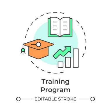 Eğitim programı çok renkli konsept simgesi. Profesyonel gelişim, büyüme. Öğrenme, bilgi. Yuvarlak şekil çizimi. Soyut bir fikir. Grafik tasarımı. Bilgide kullanması kolay