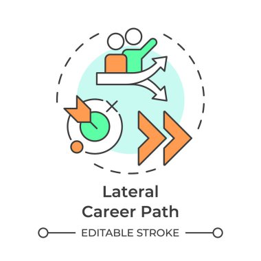 Yanal kariyer yolu çok renkli konsept ikonu. Kurumsal büyüme. Çalışanlar, iş gücü. Yuvarlak şekil çizimi. Soyut bir fikir. Grafik tasarımı. Bilgide ve sunumda kullanması kolay