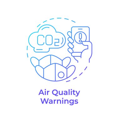 Hava kalitesi mavi gradyan konsept ikonu uyarıyor. Yüksek seviyede kirletici madde. Güvenlik ve acil durum alarmı. Yuvarlak şekil çizimi. Soyut bir fikir. Grafik tasarımı. Sunumda kullanması kolay