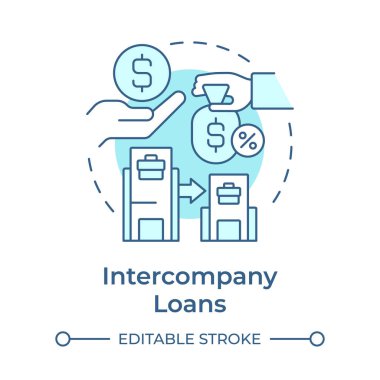 Şirketler arası krediler yumuşak mavi konsept simgesi. Şirket grubunda finansal düzenlemeler. Grup içi işlemler. Yuvarlak şekil çizimi. Soyut bir fikir. Grafik tasarımı. Kitapçıkta kullanması kolay