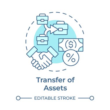 Mal varlığının transferi, yumuşak mavi konsept simgesi. Şirket grubunda mülkiyet hareketi. Şirket içi işlemler. Yuvarlak şekil çizimi. Soyut bir fikir. Grafik tasarımı. Kitapçıkta kullanması kolay