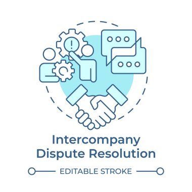 Şirketler arası anlaşmazlık çözümü yumuşak mavi konsept simgesi. Çatışma yönetimi. Grup içi muhasebe pratiği. Yuvarlak şekil çizimi. Soyut bir fikir. Grafik tasarımı. Kitapçıkta kullanması kolay