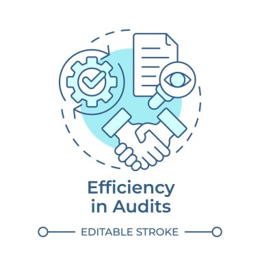 Denetimlerde verimlilik. Yumuşak mavi konsept simgesi. Kayıtlar doğru. Şirketler arası muhasebe işlemlerinin faydaları. Yuvarlak şekil çizimi. Soyut bir fikir. Grafik tasarımı. Kitapçıkta kullanması kolay