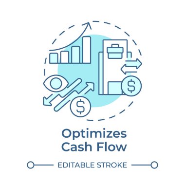 Nakit akışını optimize eder. Yumuşak mavi kavram simgesi. Ödemeleri yönetiyorum. Şirketler arası muhasebe işlemlerinin faydaları. Yuvarlak şekil çizimi. Soyut bir fikir. Grafik tasarımı. Kitapçıkta kullanması kolay