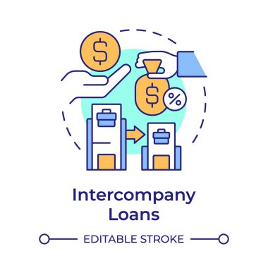 Şirketler arası krediler çok renkli konsept simgesi. Şirket grubunda finansal düzenlemeler. Grup içi işlemler. Yuvarlak şekil çizimi. Soyut bir fikir. Grafik tasarımı. Kitapçıkta kullanması kolay