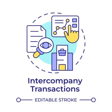 Şirketler arası işlemler çok renkli konsept simgesi. Varlıklar arasındaki faaliyetler. Grup içi finansal süreç. Yuvarlak şekil çizimi. Soyut bir fikir. Grafik tasarımı. Kitapçıkta kullanması kolay