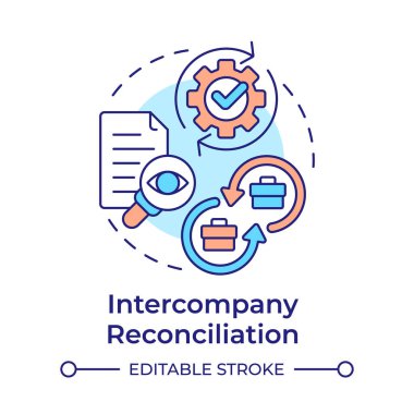 Şirketler arası uzlaşma çok renkli konsept ikonu. Otomasyon aletleri. Grup içi muhasebe için en iyi uygulama. Yuvarlak şekil çizimi. Soyut bir fikir. Grafik tasarımı. Kitapçıkta kullanması kolay